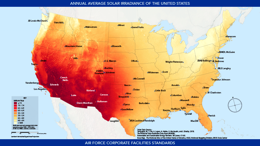 Annual Average Solar Irradiance of the United States