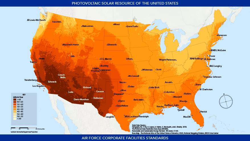 Photovoltaic Solar Resource map of the United States