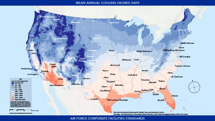 Mean Annual Cooling Degree Days of teh United States